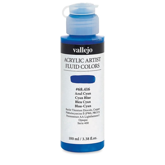 Vallejo Fluid Acrylic - Cyan Blue, 100 ml