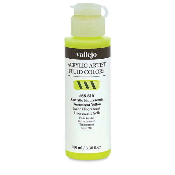 Vallejo Fluid Acrylic - Fluorescent Yellow, 100 ml