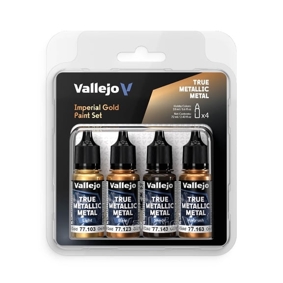 Vallejo - Imperial Gold Paint Set | True Metallic Metal | Acrylic Colors for Painting Metal Effects on Fantasy, Historical, and Wargaming Miniatures | BSL System | 4 Bottles x 18 ml (0.6 fl.oz.)