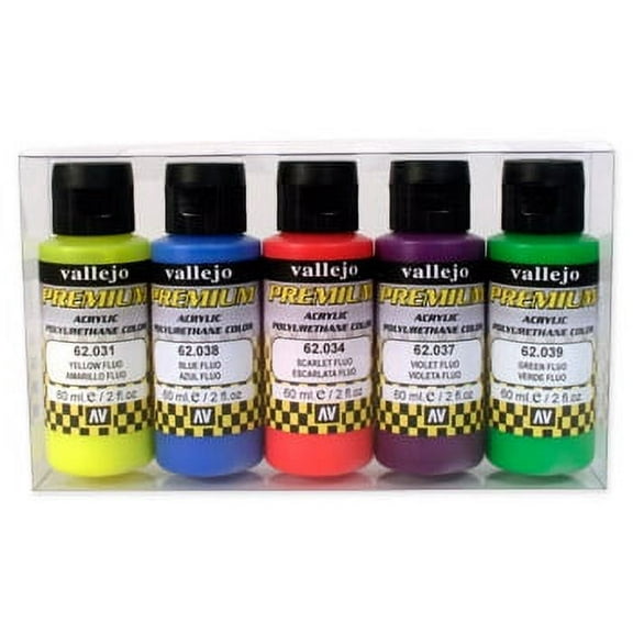Vallejo Premium Airbrush Colors - 60 ml, Set of 5, Fluorescent Colors