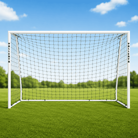 Vallerta 60mm Steel Frame Soccer Goal - Pre-Installed Quick-Clip Net System & Black HDPE Net, 10' X 6'