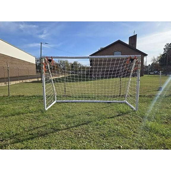 Vallerta Soccer Goal 12x6Ft Portable Weatherproof PVC Frame with Carry Bag and Ground Stakes, Small Target Youth Regulation Sizes for Kids and Adults, Outdoor/Indoor. (12'X6')