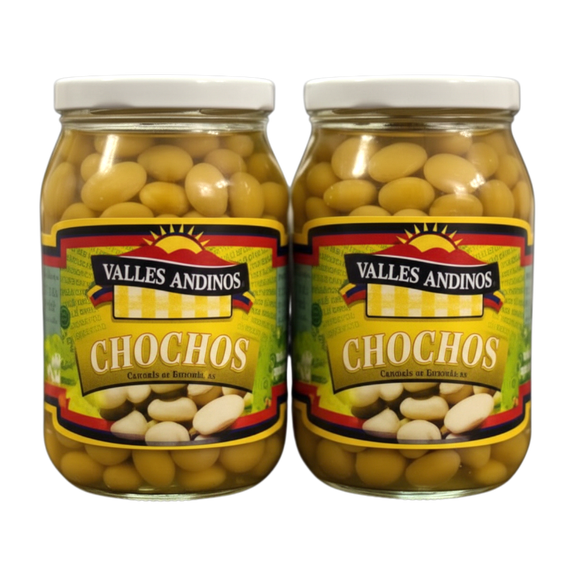 Valles Andinos Chochos Pickled Lupini Beans, 17 oz Glass Jar, 2 Pack (34 oz Total) - Authentic Ecuadorian Snack, Gluten-Free, High Protein