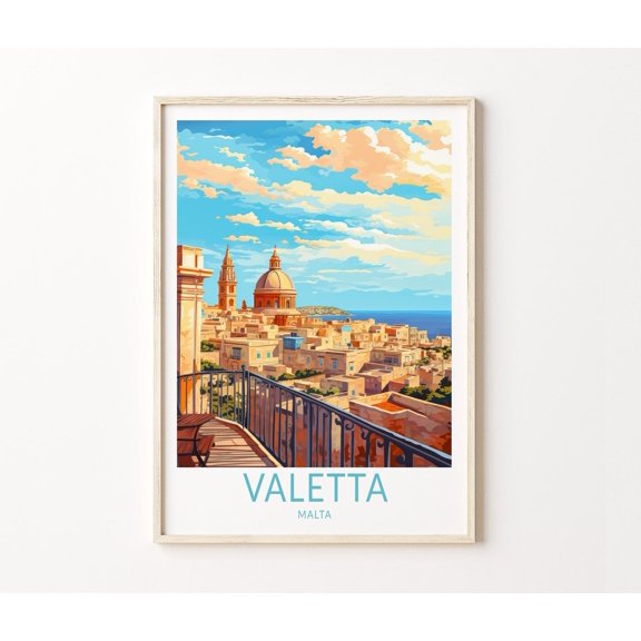 Valletta Malta Mediterranean Capital City Architecture Art Print, Unframed Paper Poster 8x10in