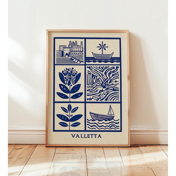 Valletta Malta Mediterranean Linocut Poster Unframed Paper Print