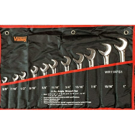 Valley Angle Wrench Set (11 Pc SAE) - 3/8", 7/16", 1/2", 9/16", 5/8", 11/16", 3/4", 13/16", 7/8", 15/16", 1" Open End Wrenches