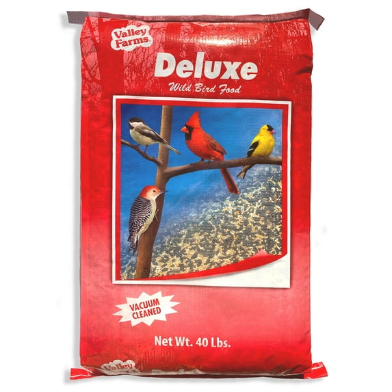 Valley Farms Deluxe Blend Wild Bird Food 40 lbs - Bird Seed for Outdoor Feeders with Black Oil Sunflower and Safflower