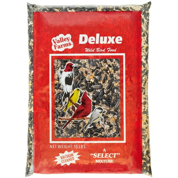 Valley Farms Deluxe Blend Wild Bird Food 15 lbs - Bird Seed for Outdoor Feeders with Black Oil Sunflower and Safflower