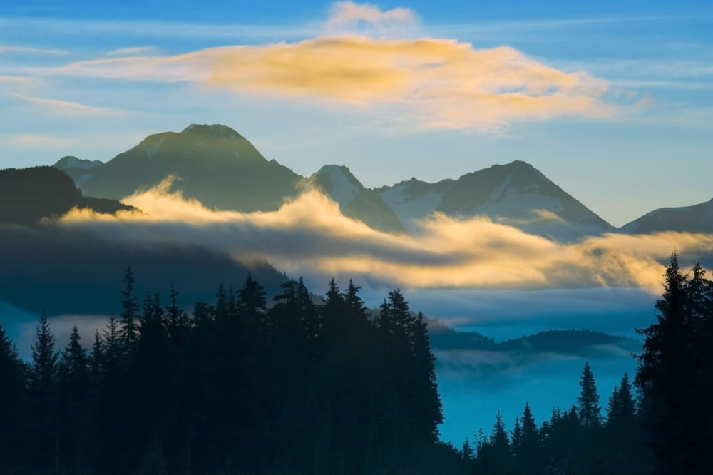 Valley Fog In Turnagain Pass With Chugach Mountains In Background At Sunrise In Alaska Canvas Art - Michael DeYoung Design Pics (17 x 11)