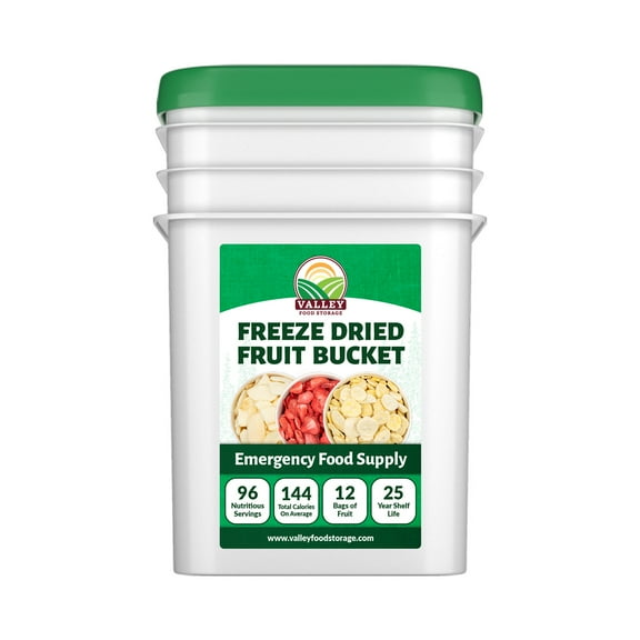 Valley Food Storage Freeze Dried Fruit Bucket, 12 Bags, 25 Year Shelf Life
