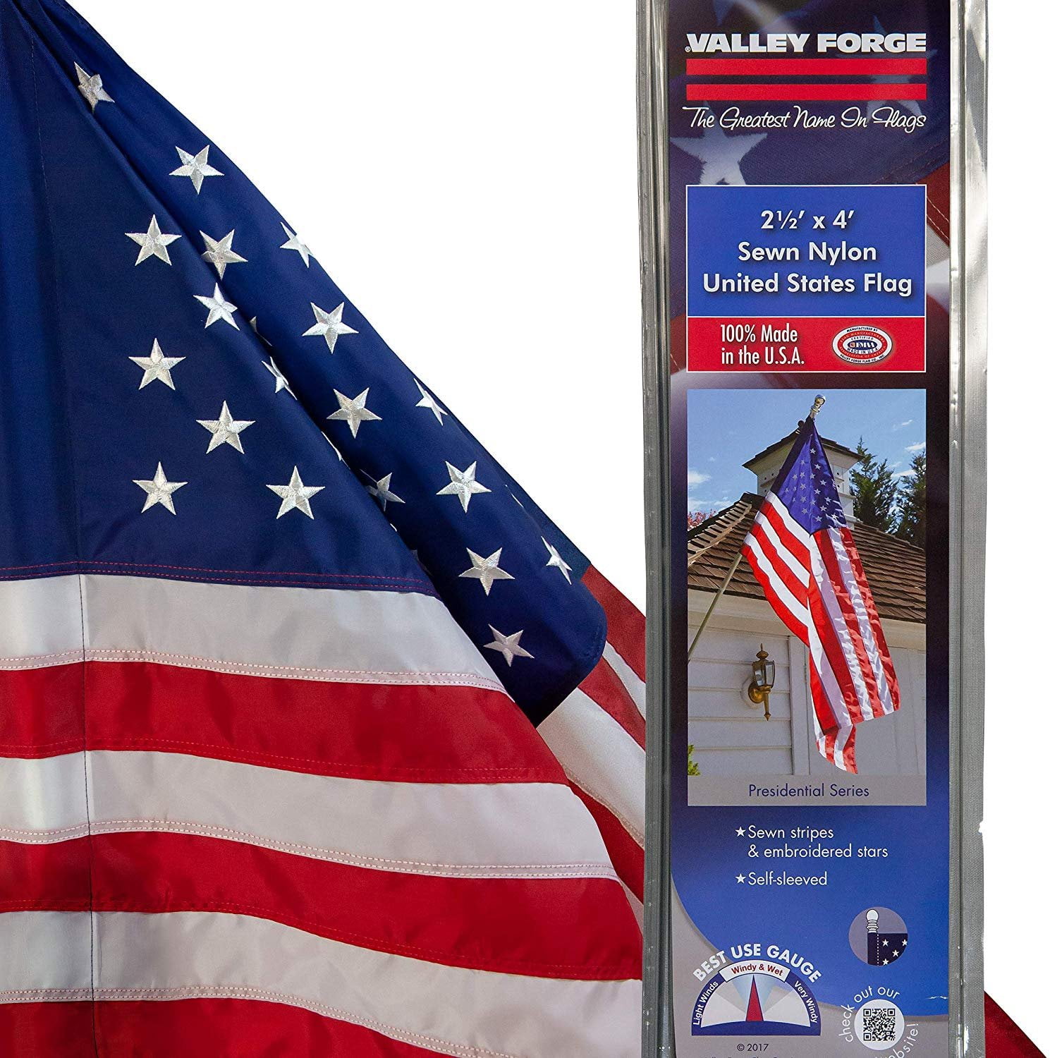 Valley Forge 60650-T American Flag, 2.5'x4' Sleeved, Red,White