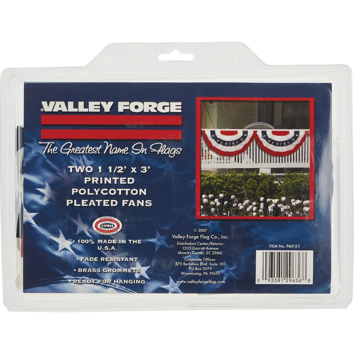Valley Forge American Fan Flag PMF-2-T - Canvas Header, Brass Grommets - 2-Pack, 1.5' x 3' — Residential Use, Standard Application