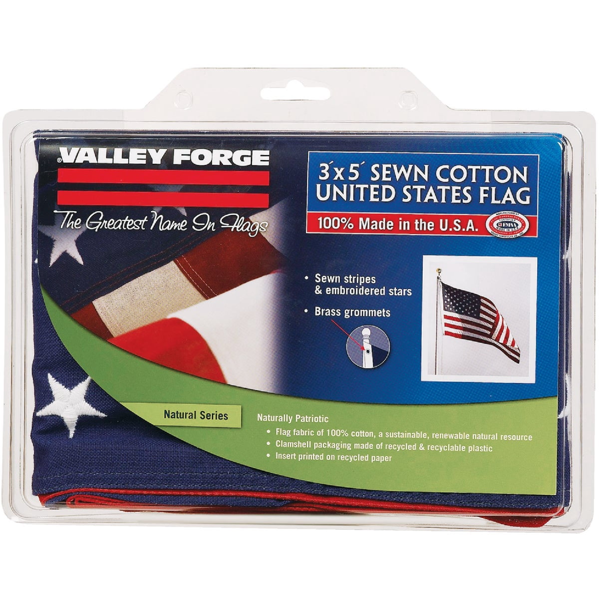Valley Forge Cotton United States Outdoor Flag - Striped USA Theme - 3' x 5' — Residential Use, Standard Application