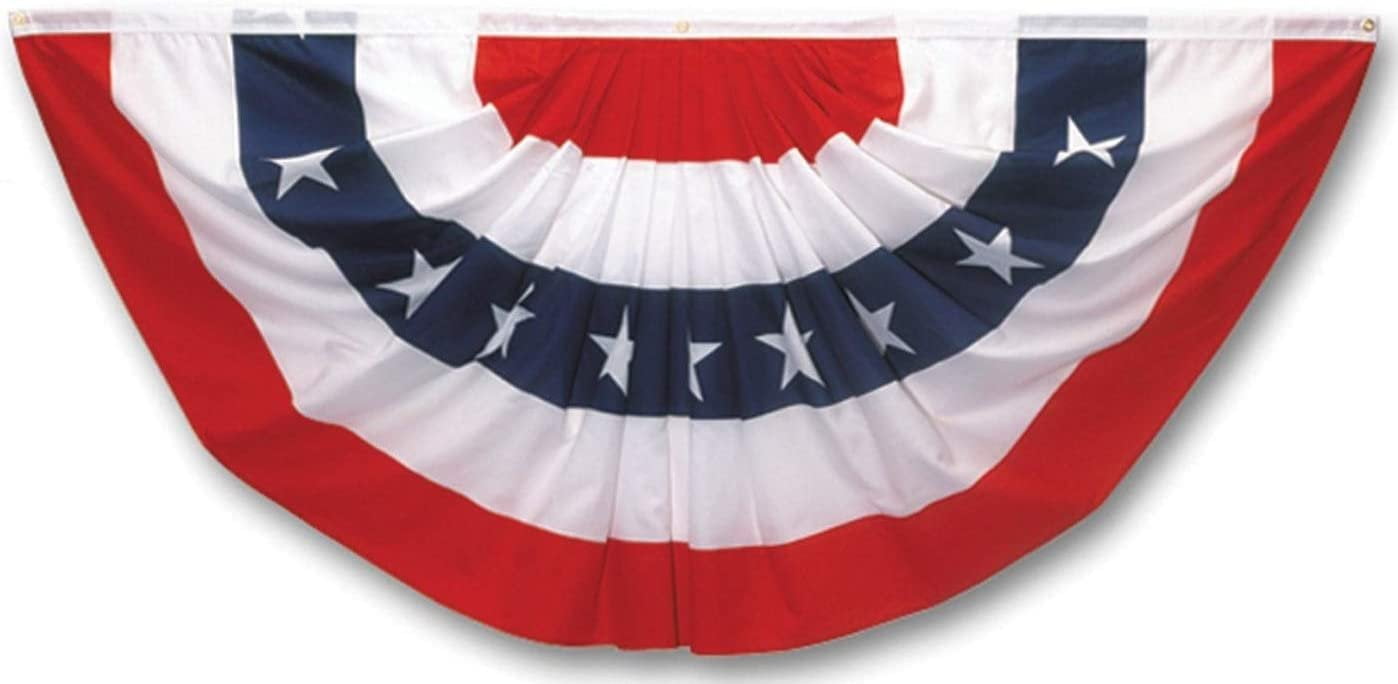 Valley Forge Pleated Fan Flag - Printed Stripes, Cotton - 3' x 6', Red/White/Blue — Residential Use, Standard Application