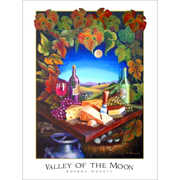 Valley of the Moon Poster - Wine Country Posters, Valley of the Moon Art Poster, Sonoma County Art Poster, California, Vineyard Art Poster WCP-842 (18x24 Art Print, Wall Decor Travel Poster)