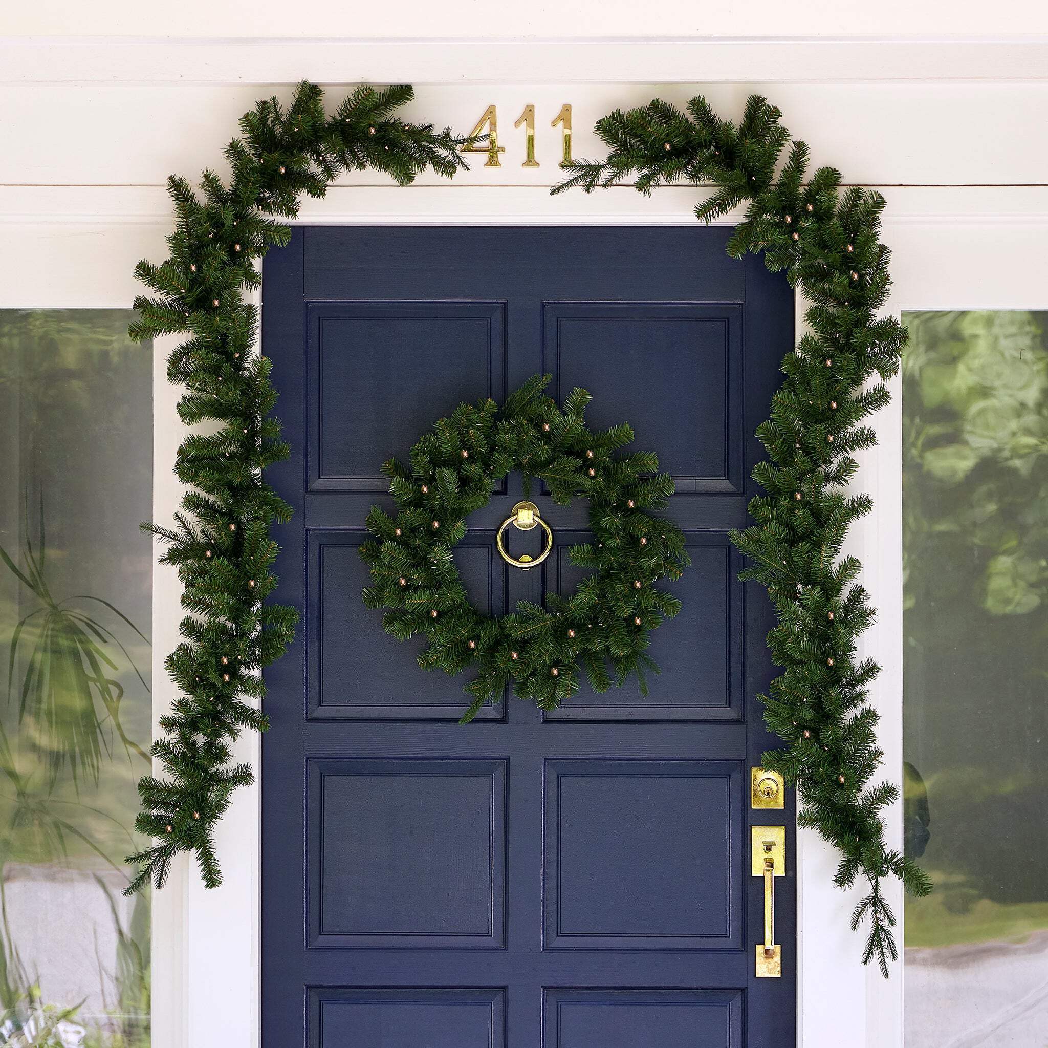 Green Valley Pine 3-Piece Pre-Lit Door Kit (Includes One 24" Wreath and Two 6ft Garlands) by Seasonal LLC - image 1 of 4