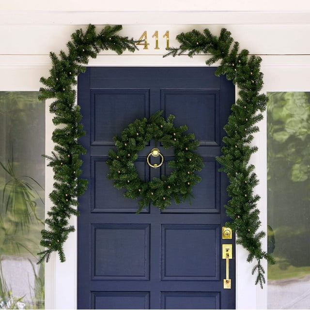 Green Valley Pine 3-Piece Pre-Lit Door Kit (Includes One 24" Wreath and Two 6ft Garlands) by Seasonal LLC