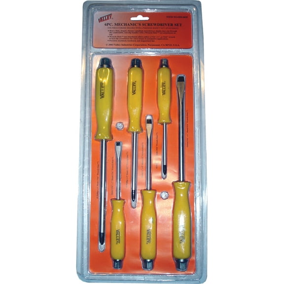 Valley Screwdriver set 6pc Go Thru Handle with Hammer Bolster