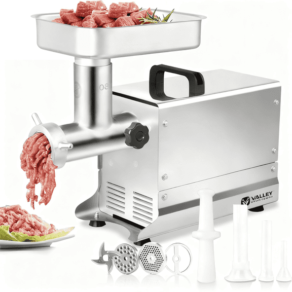 Valley Sportsman #8 Electric Meat Grinder, 0.5 HP, 350 lbs/hr, Stainless Steel Mincer with Sausage Stuffer for Home & Commercial Use