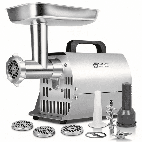 Valley Sportsman #8 Stainless Steel Electric Meat Grinder, 0.4 HP 300W, Copper Motor, Heavy Duty Industrial Meat Grinder, Ideal for Commercial and Regular Use