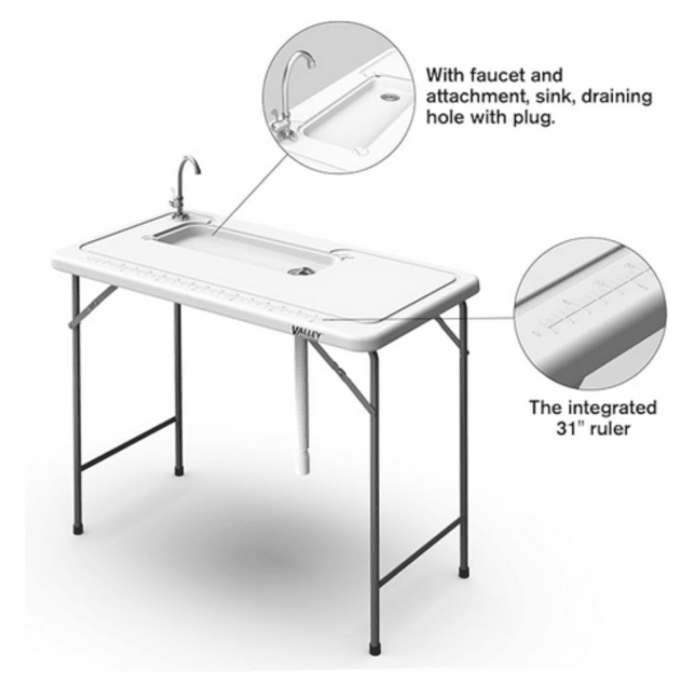Portable White Fish Cleaning Table with Sink and Faucet