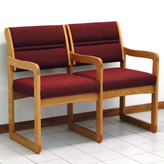 Wooden Mallet DW1-2 Solid Oak Sled Base 2-Seat Chair with Center Arms