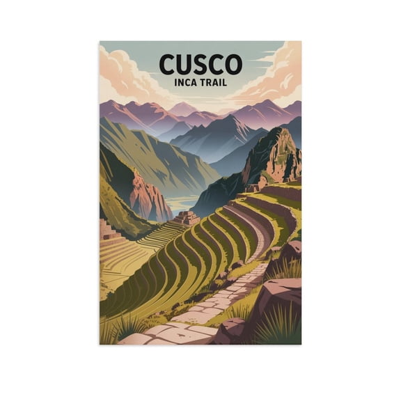 Valley View Wall Art Inca Trail Peru Retro Travel Poster Cusco Andes Terraces Mountains Canvas Poster