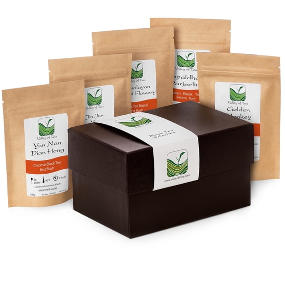 Valley of Tea Black Tea Gift Box - Specialty Loose Tea Sampler - Famous Black Tea Selection - 5 Artisan Teas - Gift Set