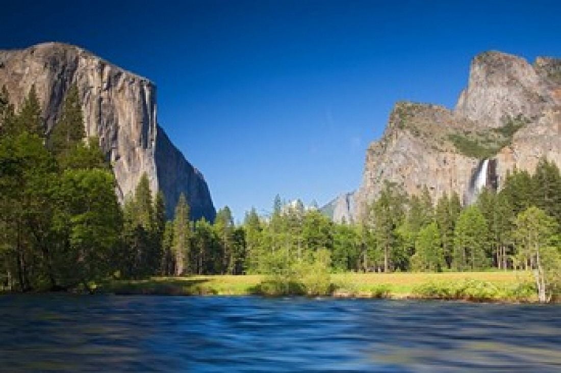 Valley view with El Capitan Cathedral Rocks Bridalveil Falls and Merced River Yosemite NP CA Canvas Art - Jamie & Judy Wild DanitaDelimont (34 x 23)