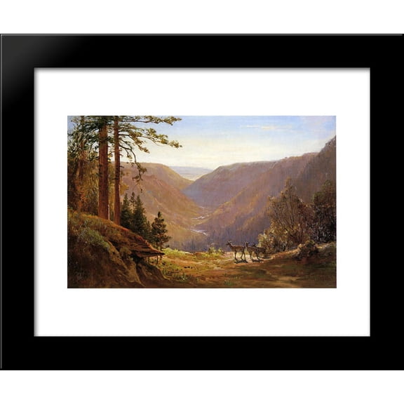Valley with Deer 20x24 Framed Art Print by Thomas Hill