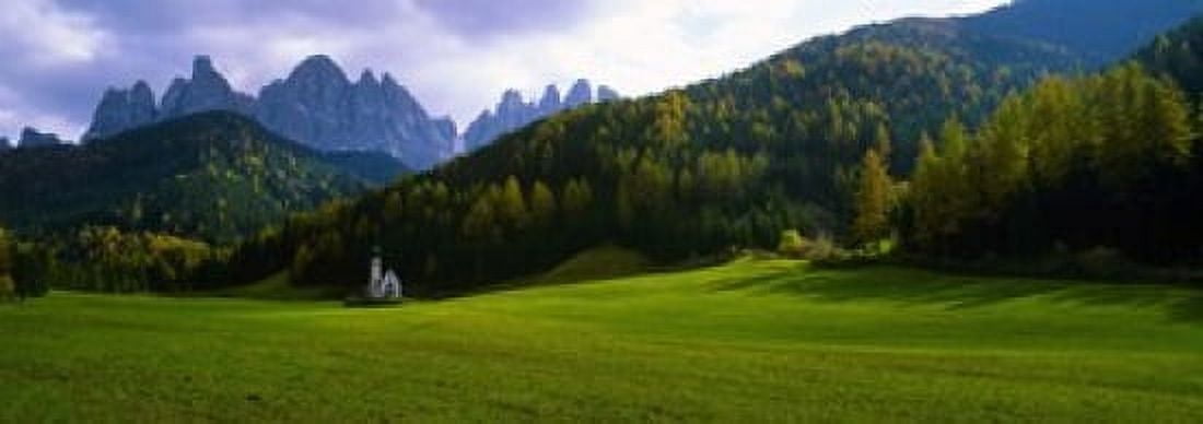 Valley with a church and mountains in the background Santa Maddalena Val De Funes Le Odle Dolomites Italy Canvas Art - Panoramic Images (18 x 7)