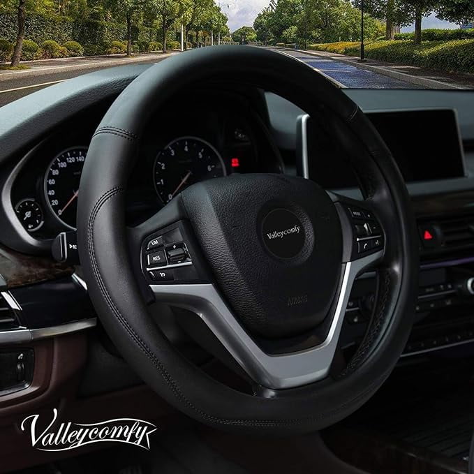 Valleycomfy Microfiber Leather Steering Wheel Cover Universal 15 inch Black Walmart