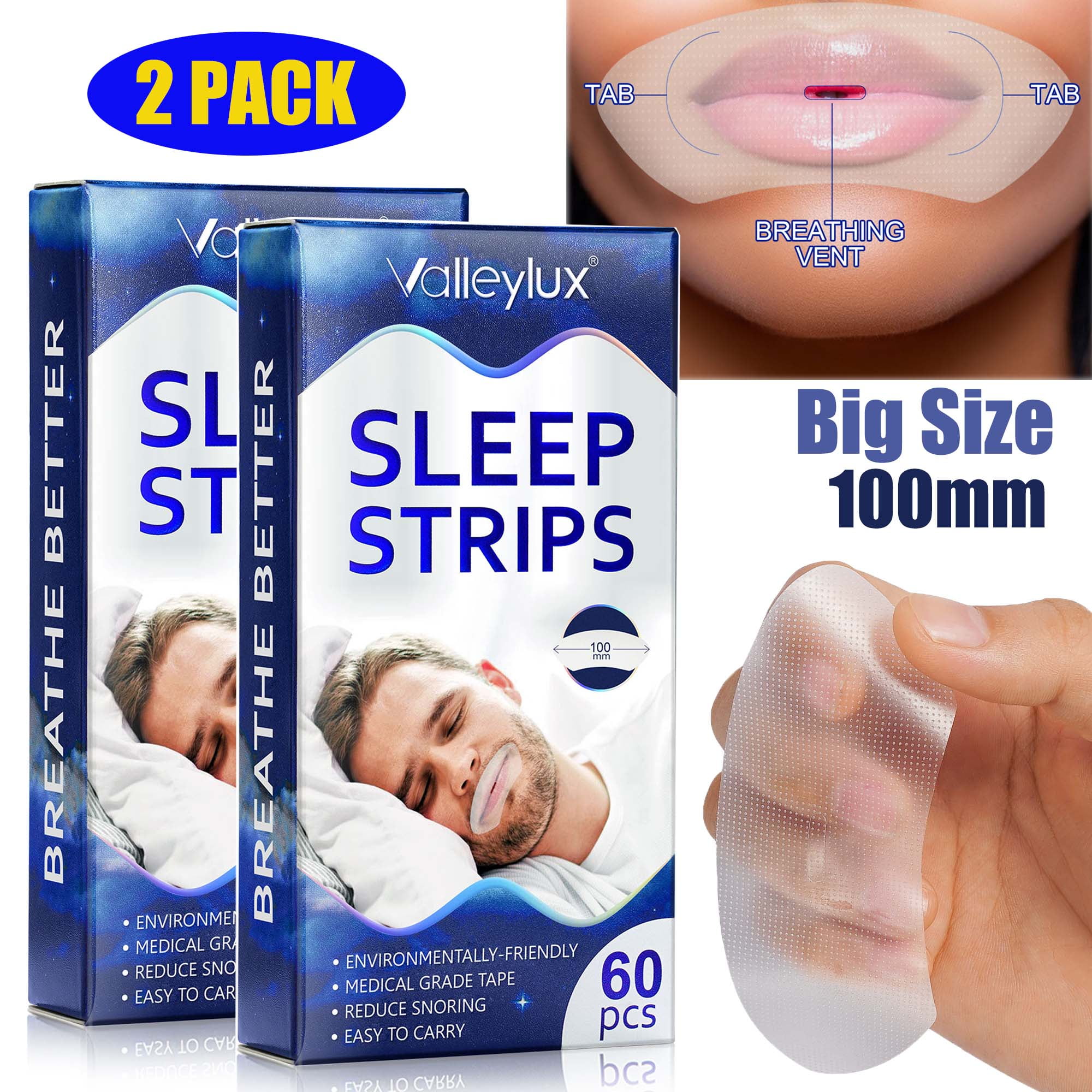 Valleylux 120PCS Mouth Tape Large Size 100mm AntiSnore Strips, Nasal
