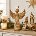 thumbnail image 1 of Vallivelle Handwoven Water Hyacinth Angel Christmas Decor - 13.4" Woven Rattan Angel Religious Tabletop Figurine for Nativity Scene, Mantel, Shelf and Farmhouse Christmas Decorations Indoor Display A, 1 of 8