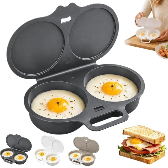 Vallivelle Microwave 2‑Egg Poacher - Dual-Cavity Non-Stick Microwave Egg Cooker with Lid & Handle - Compact Breakfast Egg Maker for Sandwiches, Toast, Salads & Meal Prep