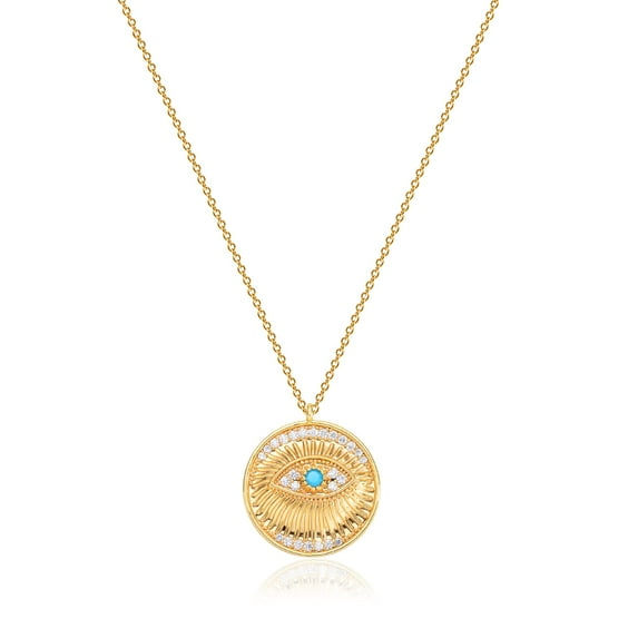 Valloey Rover 14K Gold Plated Cute Dainty Evil Eye Heart Disk Pendent Necklace for Women Jewelry Gift