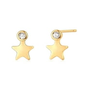 Valloey Rover 14K Gold Plated Dainty Minimalist Bar Earrings Stud With Chain for Women Jewelry