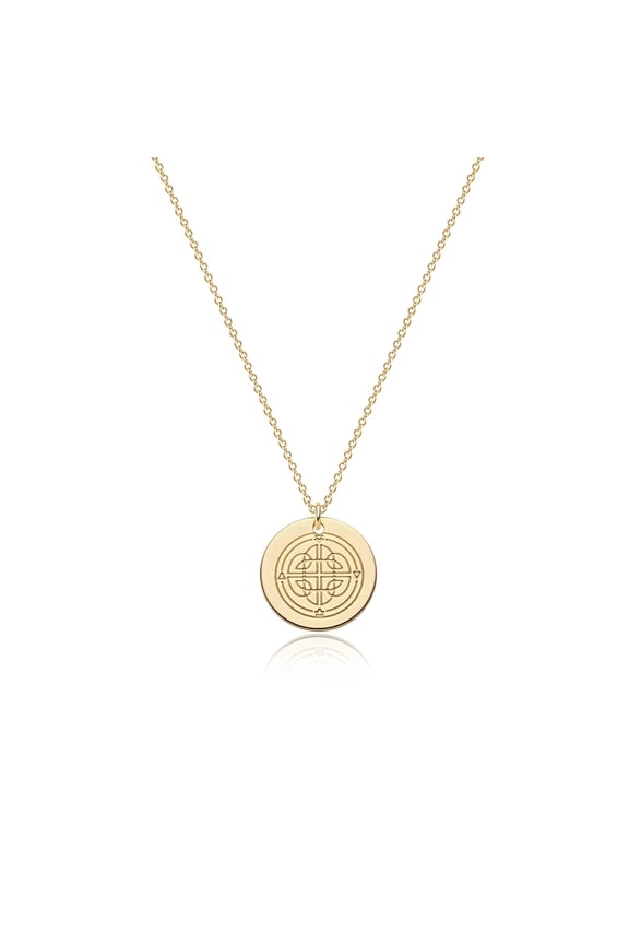 14K Gold Plated Personalized Coin Disc Celestial Patterned Engraved Pendant Chain Necklace for Women