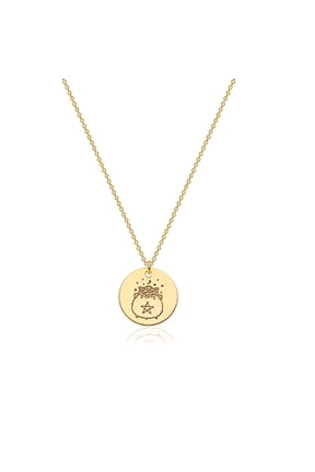 14K Gold Plated Personalized Coin Disc Celestial Patterned Engraved Pendant Chain Necklace for Women