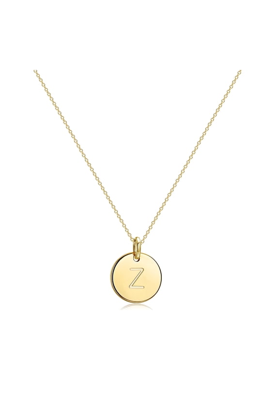 14K Gold Plated Personalized Initial Disc Double Side Engraved Alphabet Letter Pendant Necklace Jewelry Gift for Women