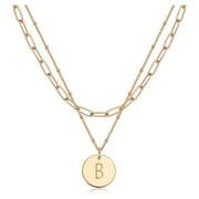 Valloey Rover 14K Gold Plated Personalized Layered Coin Disc Initial Satellite Link Chain Choker Pendant Necklace Gift for Women Letter A-Z