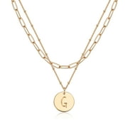 Valloey Rover 14K Gold Plated Personalized Layered Coin Disc Initial Satellite Link Chain Choker Pendant Necklace Gift for Women Letter A-Z