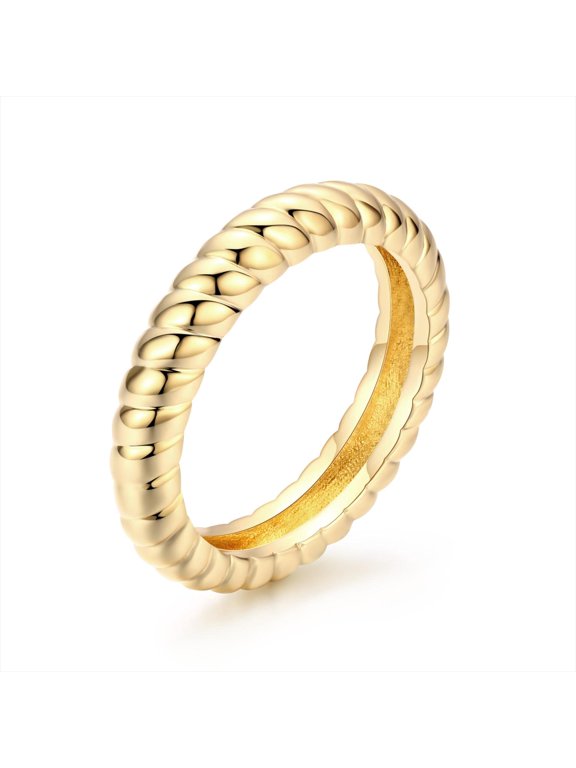 14K Gold Thin Beaded Full Bead Sterling Twisted Rope Black CZ Wedding Band Stacking Tiny Rings for Women