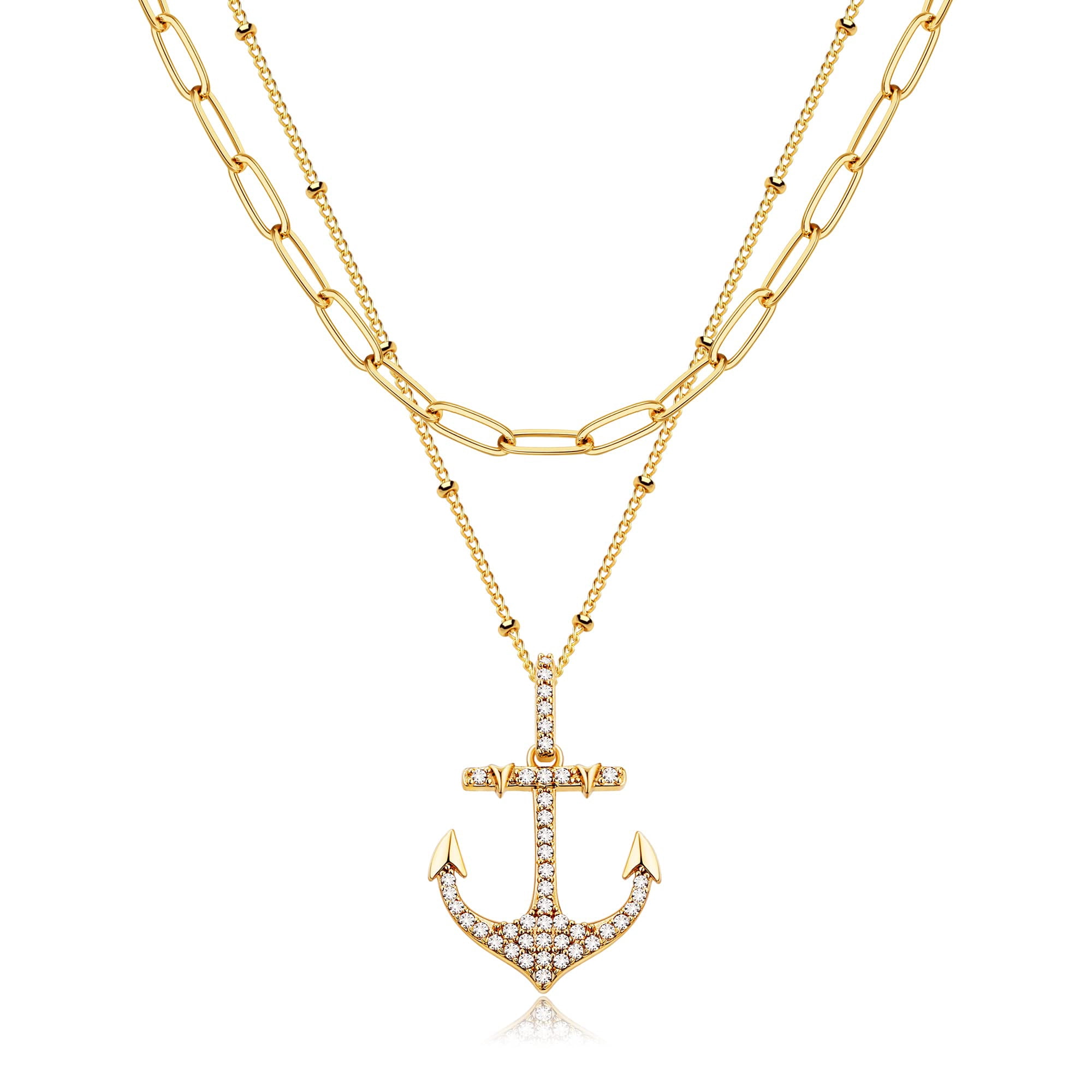 14K Plated Gold Personalized Choker Layered Chain Pendant Necklace Jewelry Gift for Women