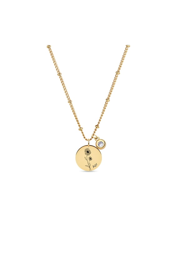18k Gold Vacuum Plated Dainty Flower Birthstone Pendant Necklace for Women Birthday Gifts(January to December)