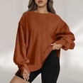 thumbnail image 1 of Valmass Long Sleeve Solid Color Plus Size Round Neck Pullover Casual Sweatshirt Women (XXL, Brown), 1 of 5
