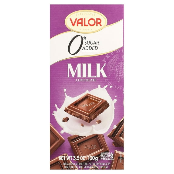 Valor Milk Chocolate, 0% Sugar Added, 3.5 oz (100 g)