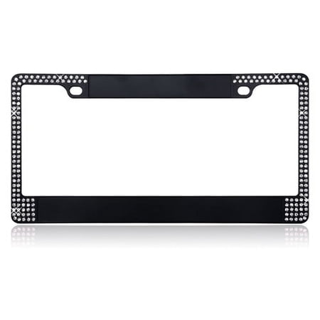 Valor Customizable Black Metal License Plate Frame with Double Row Shining White Crystals