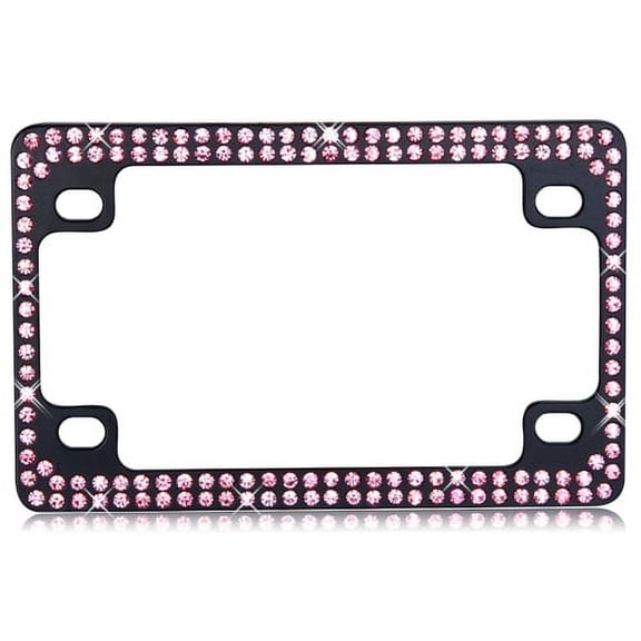 Valor Double Row Black Metal Motorcycle Frame With Pink Crystals