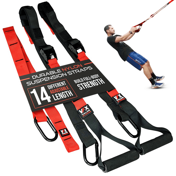 Valor Fitness Adjustable Bodyweight Suspension Strength Training Resistance Straps With Storage Bag - Portable VFX Full Body Home Gym Workout